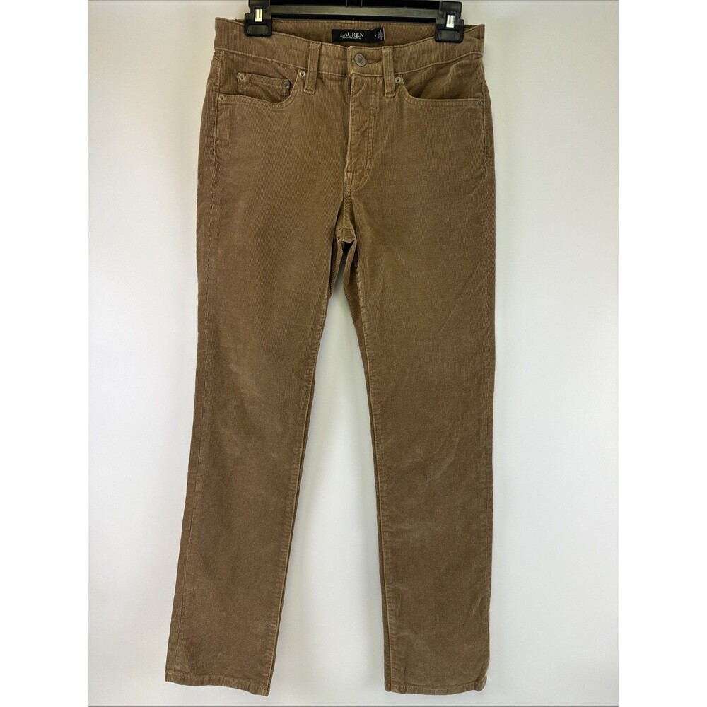 Lauren Ralph Lauren Tan Camel Corduroy Pants Mid Rise Straight Leg Zip Womens 6